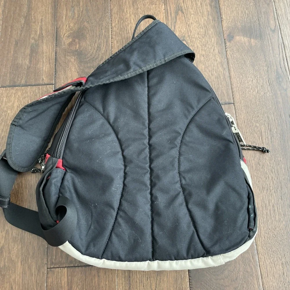 L.L. Bean Stowaway Sling Crossbody‎ Bag Gray/Red/Black Hiking Outdoor